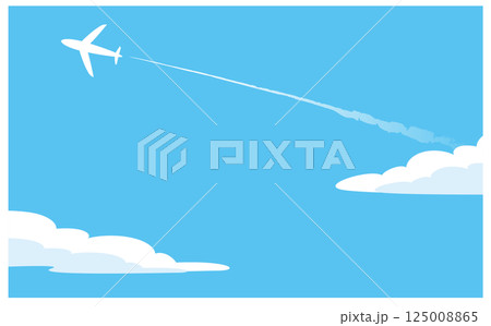 青空に飛ぶ白い飛行機のベクターイラスト 青空に飛ぶ白い飛行機のベクターイラスト 125008865