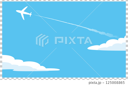 青空に飛ぶ白い飛行機のベクターイラスト 青空に飛ぶ白い飛行機のベクターイラスト 125008865