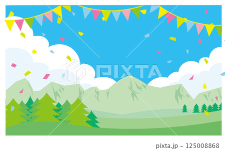 山の風景とお祝い装飾ベクターイラスト素材 125008868