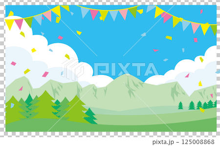 山の風景とお祝い装飾ベクターイラスト素材 125008868