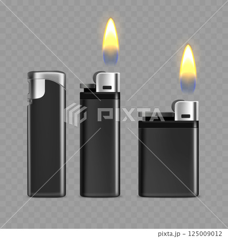 Black Lighter Set with Flame Icon Realistic Vector Black Lighter Set with Flame Icon Realistic Vector 125009012