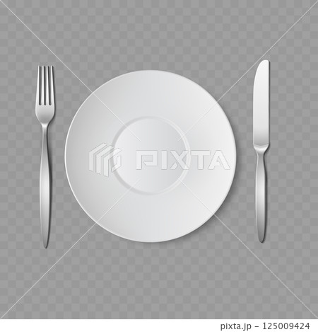 White Plate with Fork and Knife Cutlery Set Vector White Plate with Fork and Knife Cutlery Set Vector 125009424