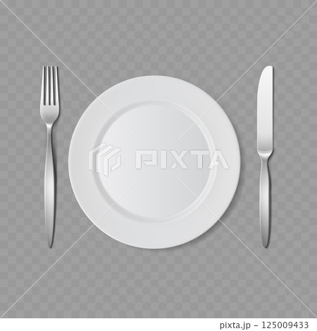 White Plate with Fork and Knife Cutlery Set Vector White Plate with Fork and Knife Cutlery Set Vector 125009433