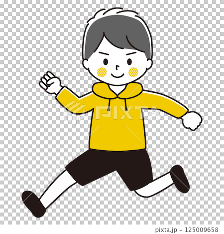 Illustration of a boy running, black hair 125009658