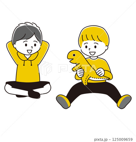 座って遊ぶ男の子たちのイラスト 座って遊ぶ男の子たちのイラスト 125009659
