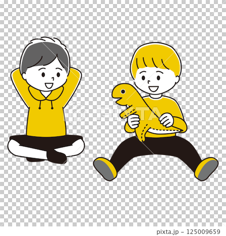 男孩坐著玩耍的插畫 男孩坐著玩耍的插畫 125009659