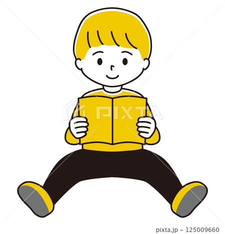 座って本を読む男の子のイラスト　笑顔 125009660
