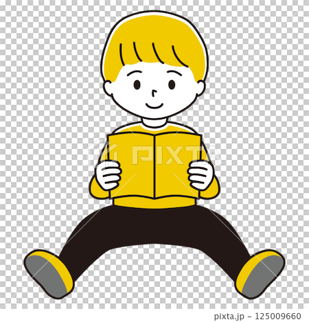 座って本を読む男の子のイラスト　笑顔 125009660
