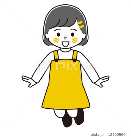ジャンプする女の子のイラスト　黒髪 125009664