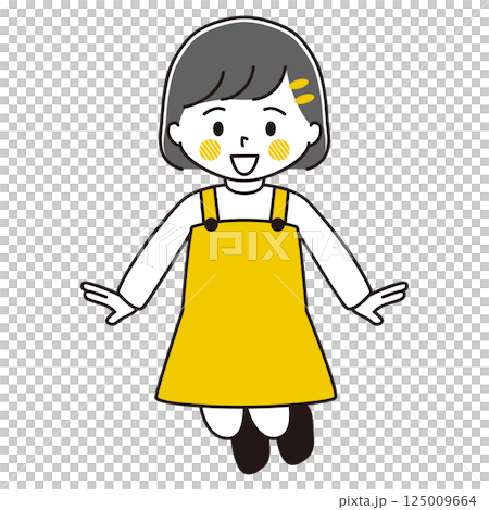 ジャンプする女の子のイラスト　黒髪 125009664