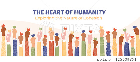 Colorful raised hands holding hearts in a gesture of charity and solidarity. Symbol of diverse community, human connection, and help. Ideal for volunteer banners, nonprofit campaigns, or charity Colorful raised hands holding hearts in a gesture of charity and solidarity. Symbol of diverse community, human connection, and help. Ideal for volunteer banners, nonprofit campaigns, or charity 125009851