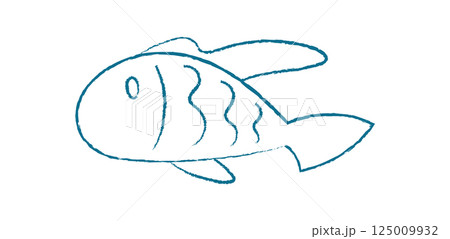 Aquatic fish silhouette doodle. Cartoon representation of a swimming creature. Underwater school of fish, ocean context, summer visual style, suitable for creative projects. Chalk and crayon style 125009932