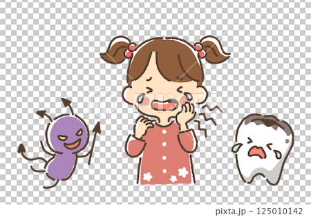 一個女孩因蛀牙、蛀牙和蛀牙細菌而哭泣 一個女孩因蛀牙、蛀牙和蛀牙細菌而哭泣 125010142