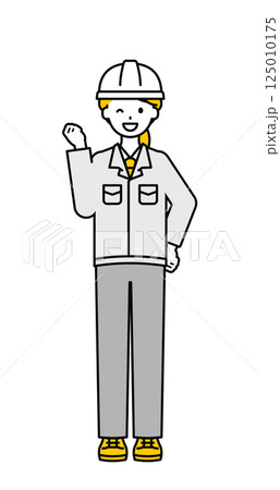 全身のポーズ_シンプルな作業員の女性05 125010175