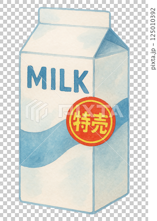 帶有銷售標籤的牛奶盒水彩插圖 125010392