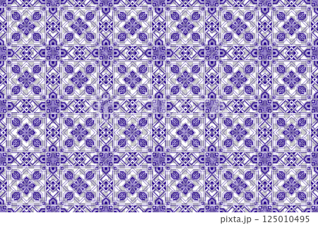 ダマスク柄の線画 青 透過 125010495