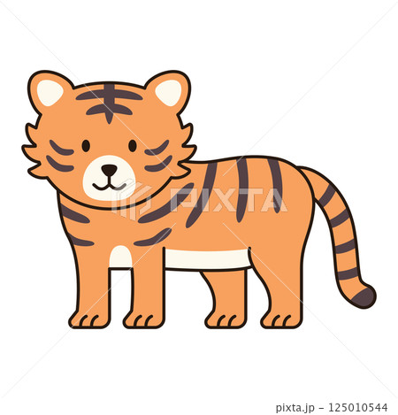 TIGER wild animal cute icon kawaii style illustration safari clean flat vector simple outline doodle drawing  isolated element sticker kiddy decorative  125010544