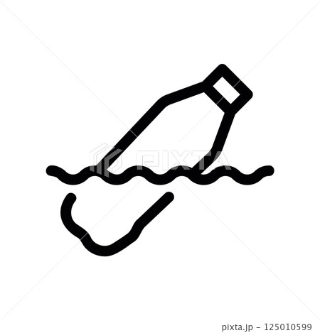 Plastic bottle floating adrift on water surface representing pollution or waste issue 125010599