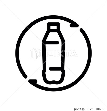 Plastic bottle icon enclosed within a circular arrow symbolizing recycling process loop 125010602