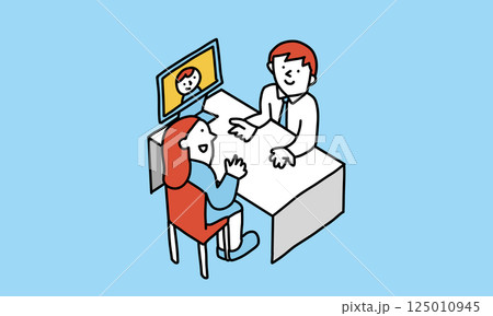 リモートで参加者のいる会議・面接のイメージイラスト 125010945