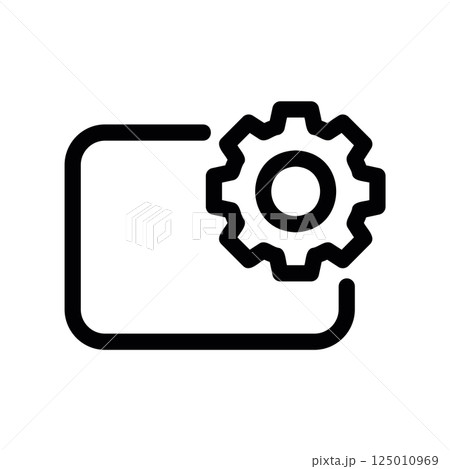 Video Settings Outline Icon with Gear Symbol Inside Rectangle Frame 125010969