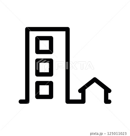 Icon Showing Tall Building Structure Adjacent to a Small House Icon Showing Tall Building Structure Adjacent to a Small House 125011023