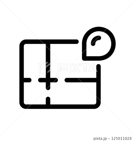 Architectural Plan Icon with Location Pin Indicating Specific Site 125011028