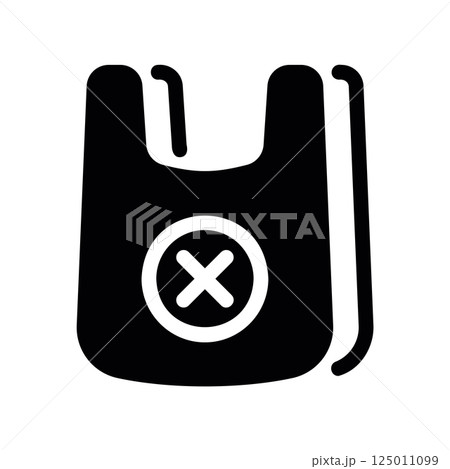Black Plastic Bag Icon Marked with a White X Symbol for Rejection 125011099