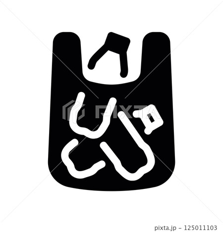 Black Plastic Bag Icon Filled with Crumpled Trash or Garbage Items Black Plastic Bag Icon Filled with Crumpled Trash or Garbage Items 125011103