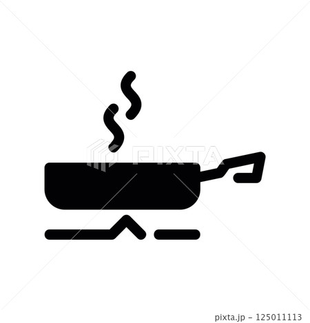 Frying Pan Icon without Lid Showing Steam Rising Above Gas Flame Art Frying Pan Icon without Lid Showing Steam Rising Above Gas Flame Art 125011113