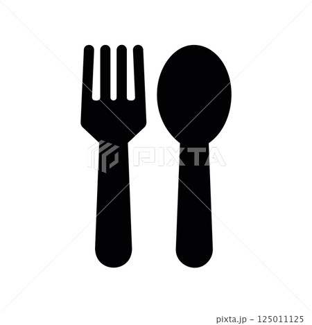 Black Silhouette Icon Showing a Fork and Spoon Side by Side Utensils Black Silhouette Icon Showing a Fork and Spoon Side by Side Utensils 125011125