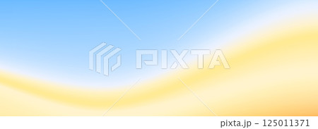 Calm beach gradient background. Abstract ocean coast wallpaper. Smooth wavy seaside line backdrop. Blurred pastel light blue and yellow wave concept. Soft summer vacation banner template. Vector 125011371