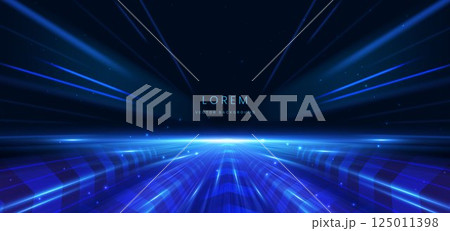 Abstract scene elegant blue light lines on dark background with lighting effect and sparkle. 125011398