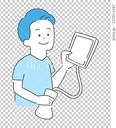 ポータブルのエコーを持つ男性のイラスト　ベクター 125011442