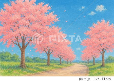 桜並木と青空 桜並木と青空 125011689