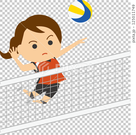 バレーボールでスパイクを打つ女子選手のイメージイラスト 125011749