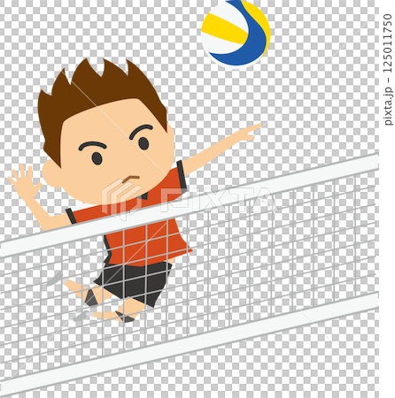 Illustration of a male volleyball player spiking the ball 125011750