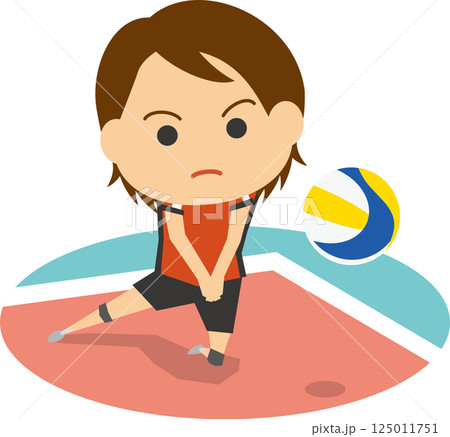バレーボールでレシーブをする女子選手のイメージイラスト 125011751