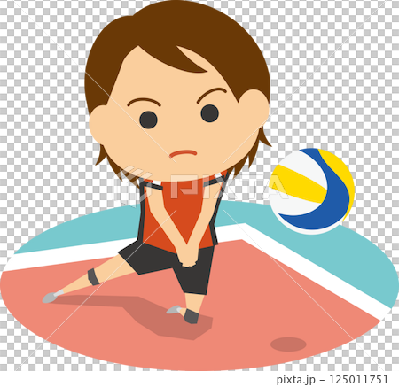 バレーボールでレシーブをする女子選手のイメージイラスト 125011751
