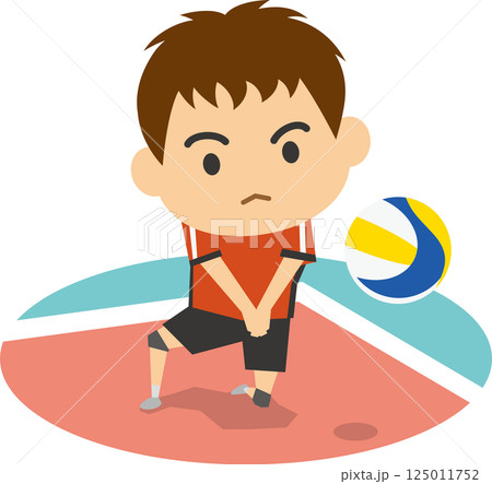 バレーボールでレシーブをする男子選手のイメージイラスト バレーボールでレシーブをする男子選手のイメージイラスト 125011752