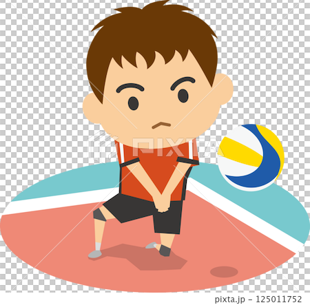 バレーボールでレシーブをする男子選手のイメージイラスト バレーボールでレシーブをする男子選手のイメージイラスト 125011752