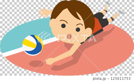 Illustration of a female volleyball player receiving the ball 125011753