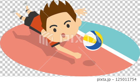 バレーボールでレシーブをする男子選手のイメージイラスト 125011754