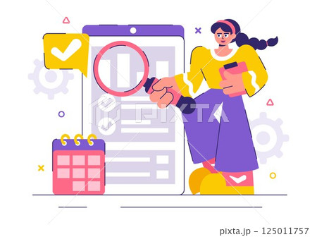 Market Research and Analysis Vector Illustration with Team Management and Analytics for Creating Data Statistics in a Flat Style Cartoon Background 125011757