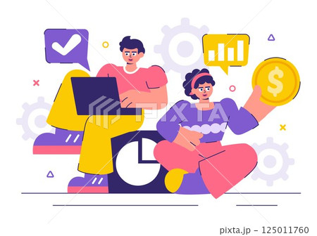 Market Research and Analysis Vector Illustration with Team Management and Analytics for Creating Data Statistics in a Flat Style Cartoon Background Market Research and Analysis Vector Illustration with Team Management and Analytics for Creating Data Statistics in a Flat Style Cartoon Background 125011760