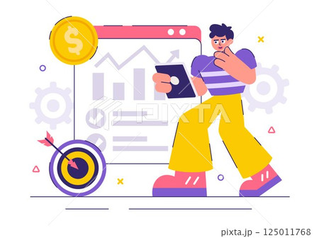 Market Research and Analysis Vector Illustration with Team Management and Analytics for Creating Data Statistics in a Flat Style Cartoon Background 125011768