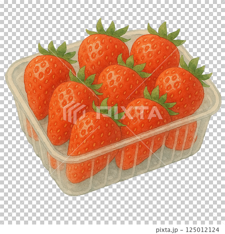 パック入りのいちごの水彩風イラスト（フルーツ・春の果物） 125012124