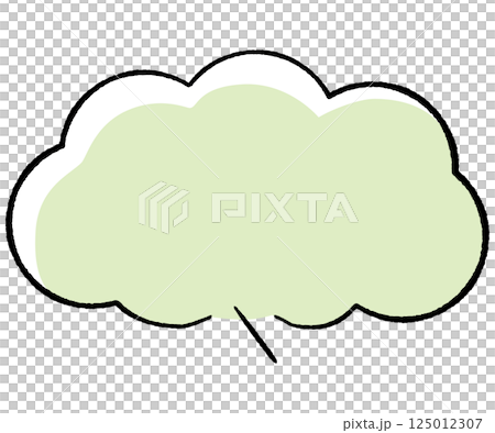 Simple speech bubble with hand-drawn line drawing style, fluffy cloud tail, straight line, center right, stylish color 125012307