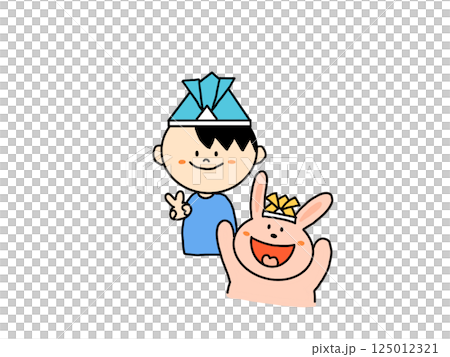 A child wearing a helmet and a rabbit A child wearing a helmet and a rabbit 125012321