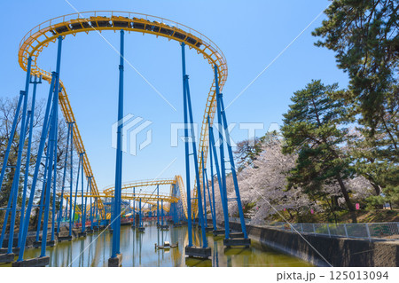 満開の桜と華蔵寺公園の遊園地 125013094